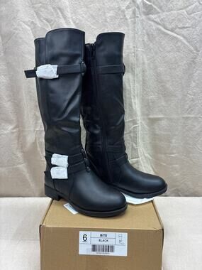 Journee Collection Bite Stacked Heel Riding Boot Black Womens Size 6